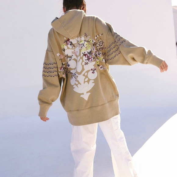 NWT FP Movement by Free People Floral Embroidered Hoodie - Olive - Picture 3 of 12